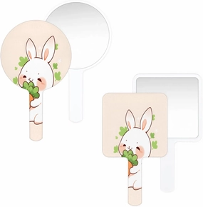 Pardick Compact Square Handheld Travel Mirror - 6.2x3.6 Inches, Ultra-Portable & Crystal-Clear, Cute Stuff for Women, Rabbit Carrot Makeup Mirror