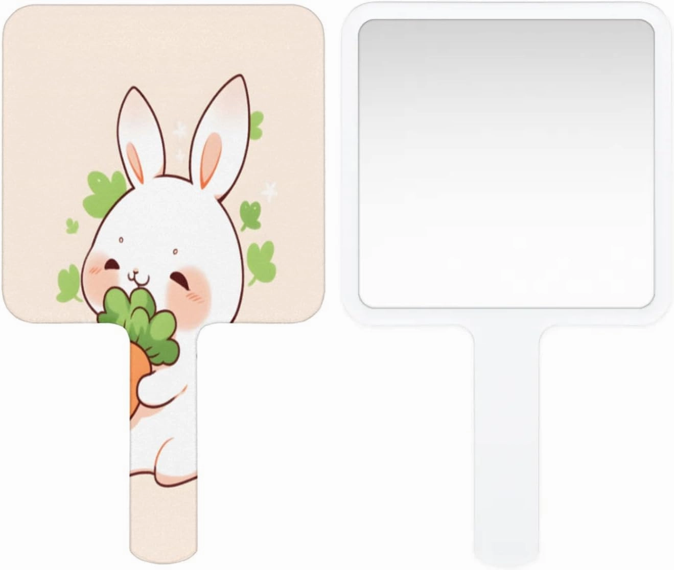Pardick Compact Square Handheld Travel Mirror - 6.2x3.6 Inches, Ultra-Portable & Crystal-Clear, Cute Stuff for Women, Rabbit Carrot Makeup Mirror