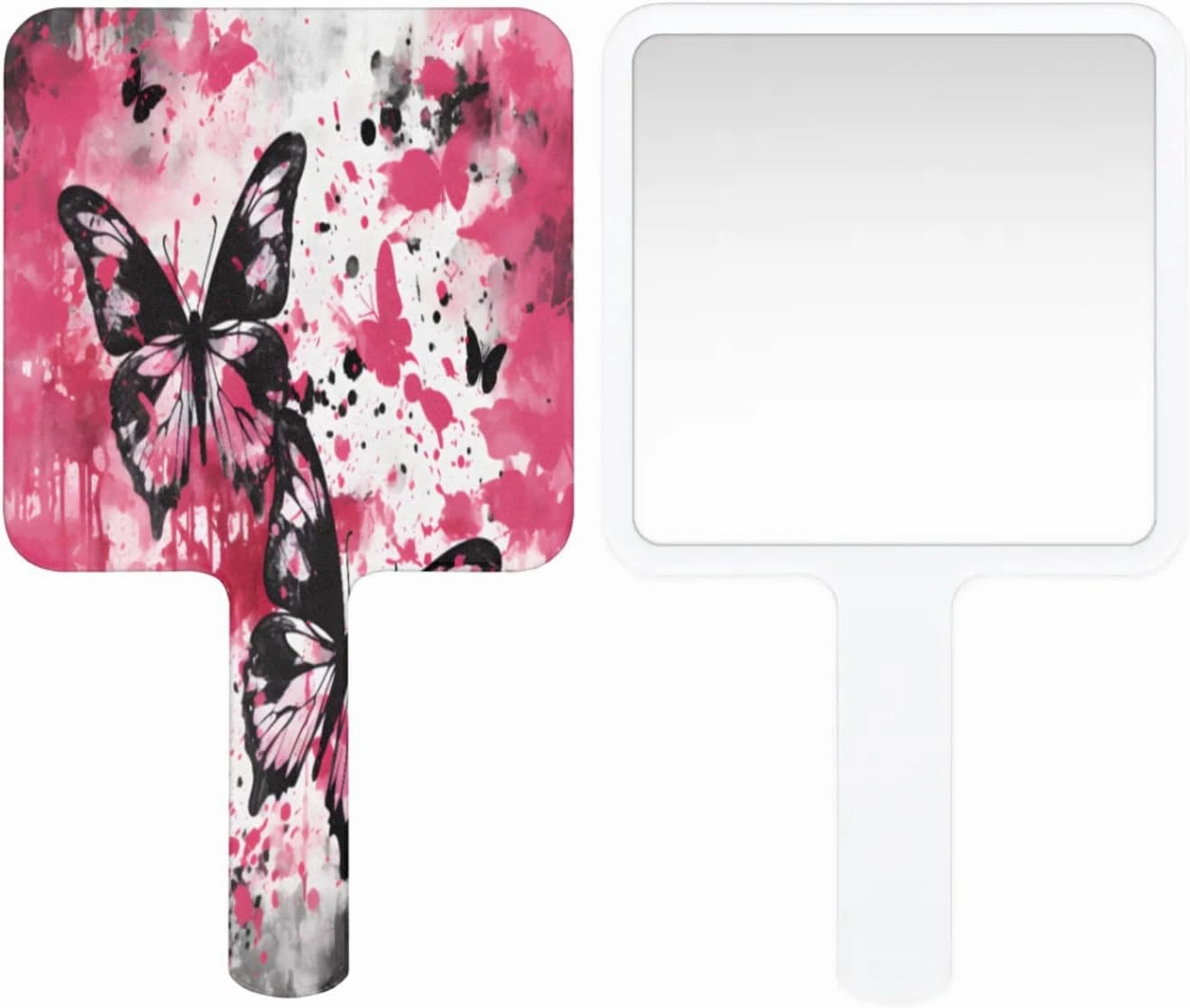Pardick Compact Square Handheld Travel Mirror - 6.2x3.6 Inches, Ultra-Portable & Crystal-Clear, Cute Stuff for Women, Retro Butterflies Makeup Mirror