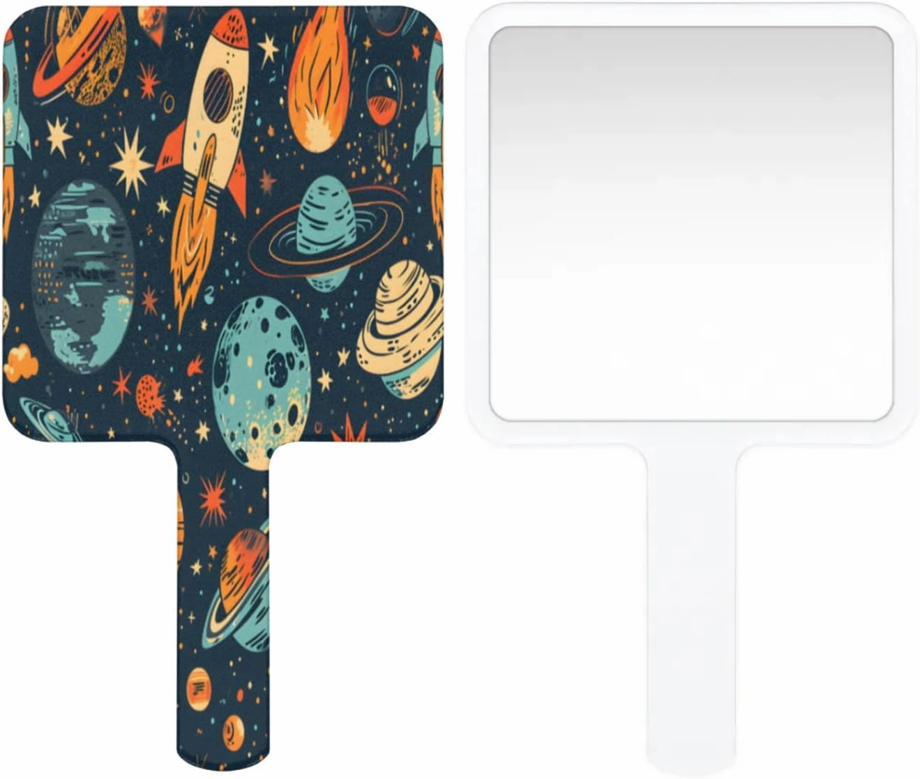 Pardick Compact Square Handheld Travel Mirror - 6.2x3.6 Inches, Ultra-Portable & Crystal-Clear, Cute Stuff for Women, Space Moon Makeup Mirror