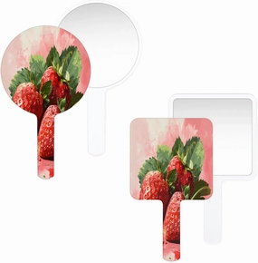Pardick Compact Square Handheld Travel Mirror - 6.2x3.6 Inches, Ultra-Portable & Crystal-Clear, Cute Stuff for Women, Strawberry Leaf Makeup Mirror