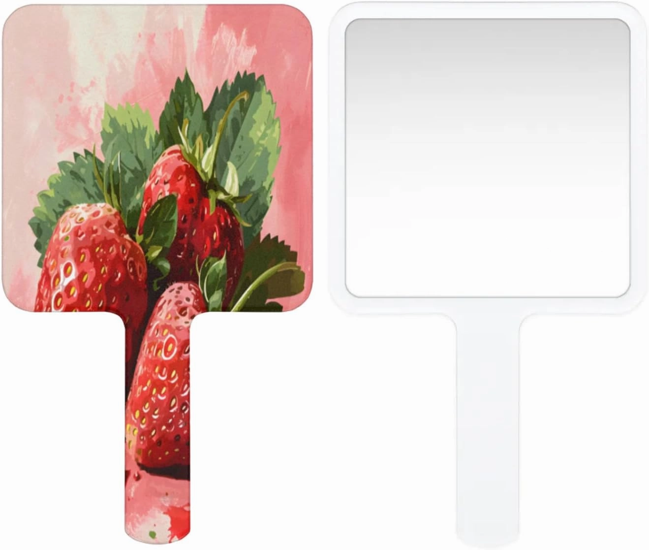 Pardick Compact Square Handheld Travel Mirror - 6.2x3.6 Inches, Ultra-Portable & Crystal-Clear, Cute Stuff for Women, Strawberry Leaf Makeup Mirror