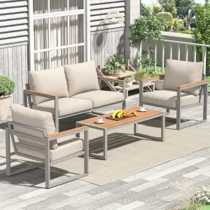Patio Furniture Set, 4 Pieces Outdoor Patio Furniture with Coffee Table Set, Metal Patio Conversation Sets with Washable and High-Resiliency Sponge Cushions,Champagne&Beige