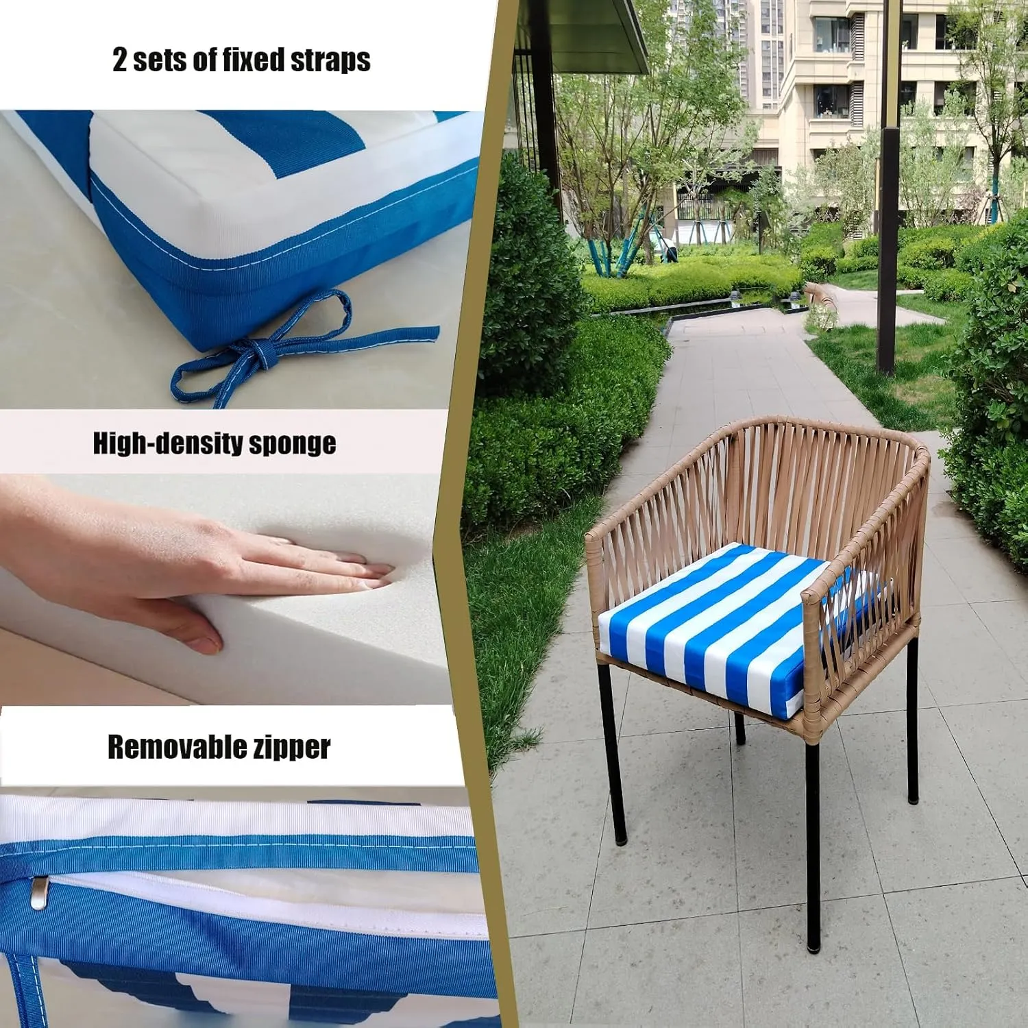 Patio seat Cushions Outdoor seat Cushions Set of 4 Waterproof & Fade Resistant Blue and White 18"x18" Outdoor Chair Cushions with Non-Slip Ties