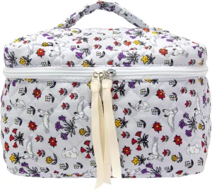 PAZIMIIK Cotton Makeup Bag for Women Large Quilted Travel Cosmetic Case Girls' Make Up Organizer,Bunny Blue