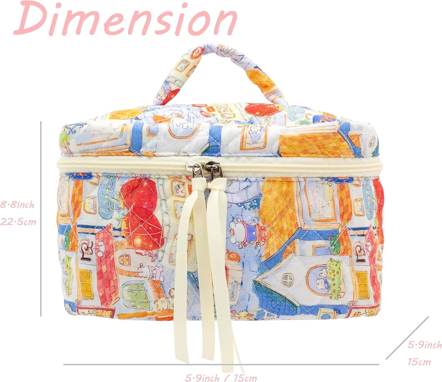 PAZIMIIK Cotton Makeup Bag for Women Large Quilted Travel Cosmetic Case Girls' Make Up Organizer,Little Bunny