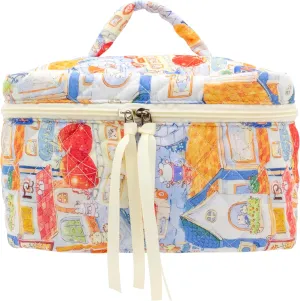 PAZIMIIK Cotton Makeup Bag for Women Large Quilted Travel Cosmetic Case Girls' Make Up Organizer,Little Bunny