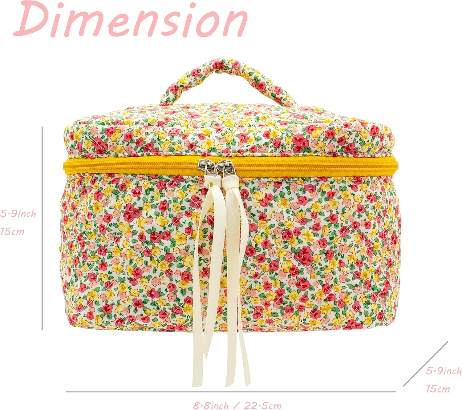 PAZIMIIK Cotton Makeup Bag for Women Large Quilted Travel Cosmetic Case Girls' Make Up Organizer,Little Flower