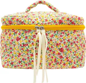 PAZIMIIK Cotton Makeup Bag for Women Large Quilted Travel Cosmetic Case Girls' Make Up Organizer,Little Flower