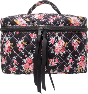 PAZIMIIK Cotton Makeup Bag for Women Large Quilted Travel Cosmetic Case Girls' Make Up Organizer,Rose Black