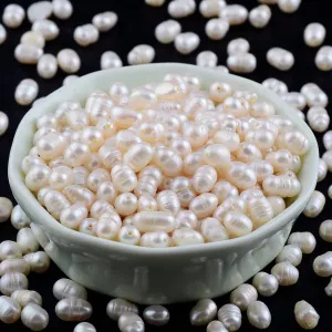 Pearls Beads for Jewelry Making 100pcs 6-7mm Natural Genuine Real Freshwater Cultured Pearl White Rice Oval Loose Gemstone Bead Holes 0.7mm Crafts Necklaces Bracelets Earrings(White, 6-7mm)