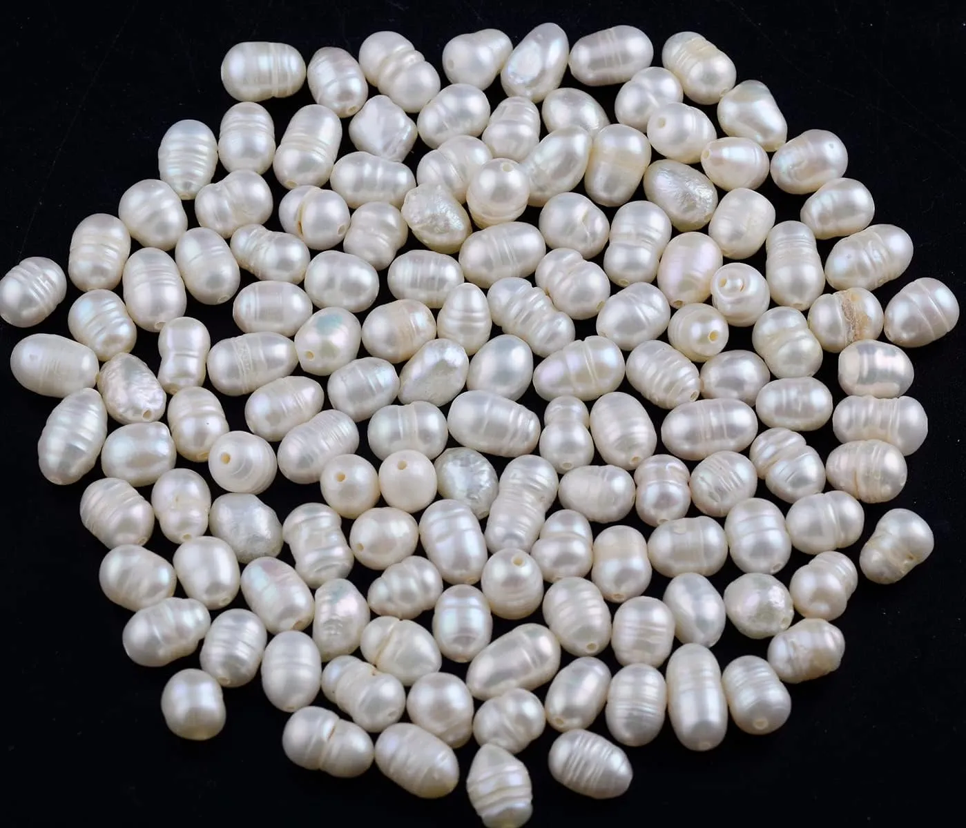 Pearls Beads for Jewelry Making 100pcs 6-7mm Natural Genuine Real Freshwater Cultured Pearl White Rice Oval Loose Gemstone Bead Holes 0.7mm Crafts Necklaces Bracelets Earrings(White, 6-7mm)