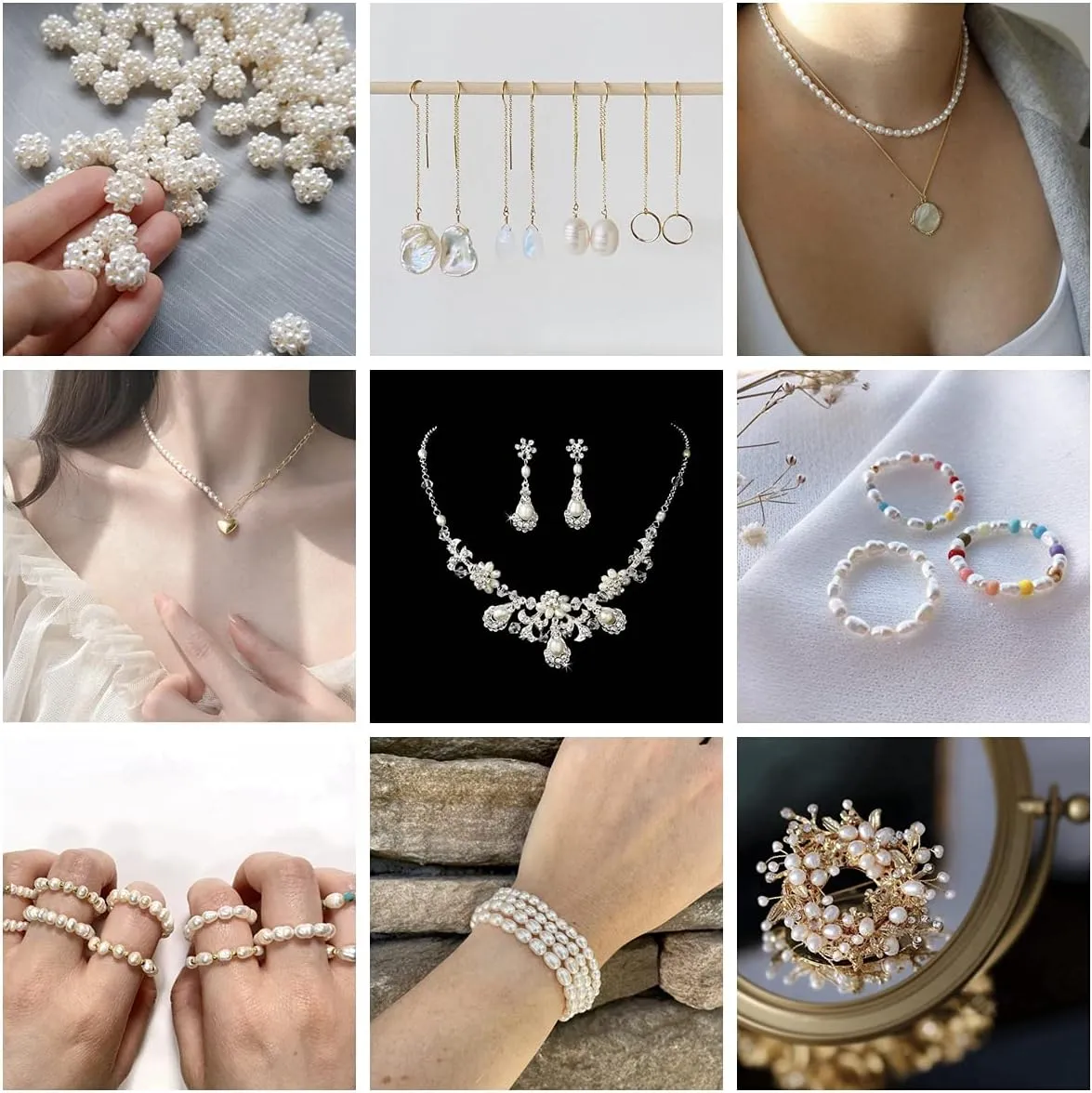 Pearls Beads for Jewelry Making 100pcs 6-7mm Natural Genuine Real Freshwater Cultured Pearl White Rice Oval Loose Gemstone Bead Holes 0.7mm Crafts Necklaces Bracelets Earrings(White, 6-7mm)