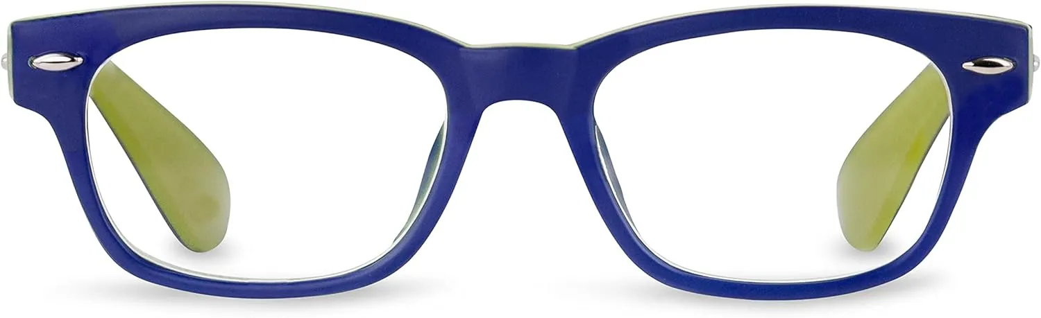Peepers by PeeperSpecs Bellissima Square Blue Light Blocking Reading Glasses, Navy/Green, 49   1