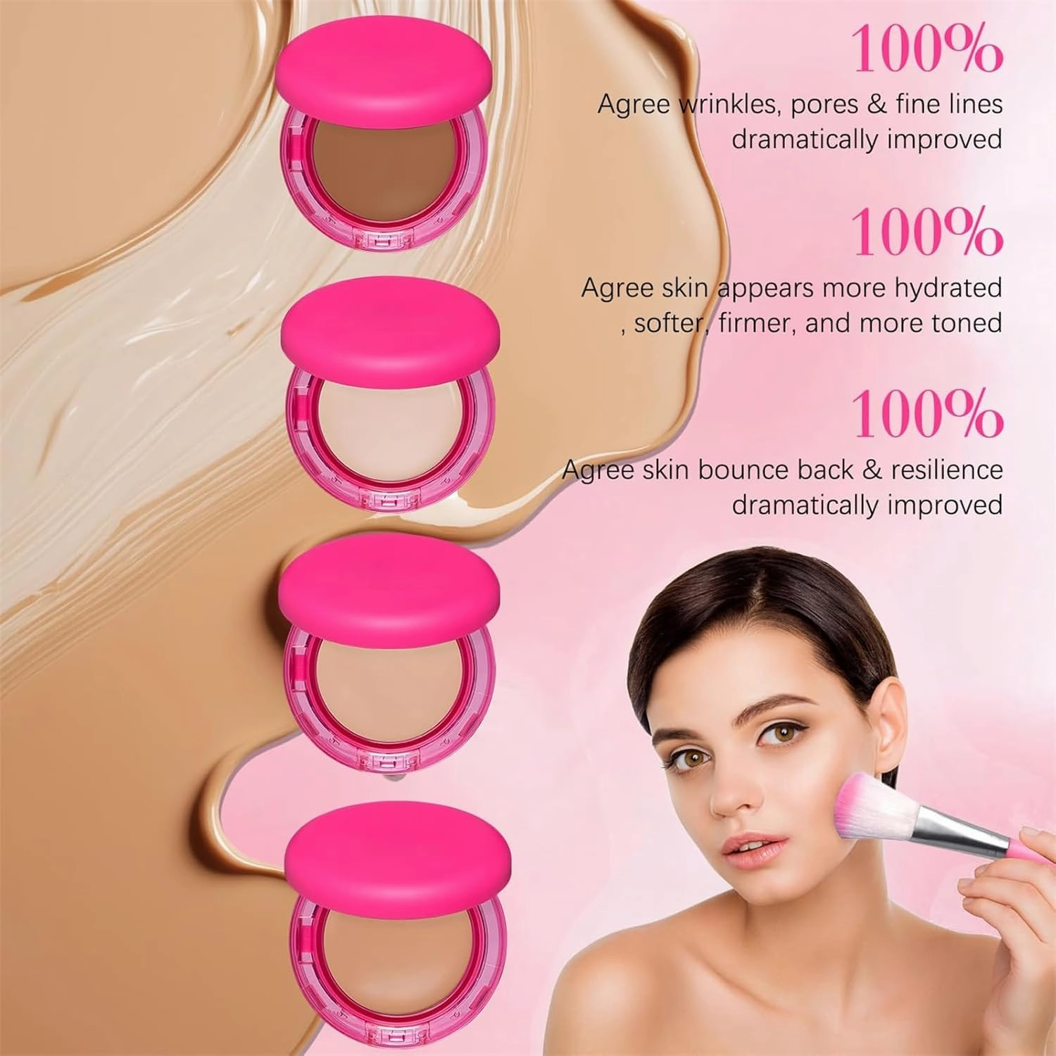 Peptide Bouncees Foundation, Hydrating Age-Defying Makeup, All Skin Types, Medium Buildable Coverage, Smooths Texture (1Pcs-2)