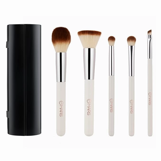 Perfect 5-Piece Makeup Brush Set with Storage Case, White, Professional Synthetic Bristles for Face and Eyes