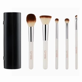 Perfect 5-Piece Makeup Brush Set with Storage Case, White, Professional Synthetic Bristles for Face and Eyes