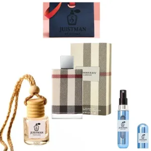 Perfume For Woman Burbery London Eau De Parfum 3.3 Oz 3 Pieces Set Bundle With - 5ml Refillable Perfume Atomiser- Hanging Car Smells-Woman Gift Set