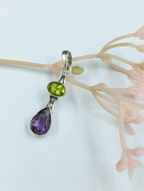 Peridot & Amethyst Pendant -925 Sterling Silver Jewlery, Dual Gemstone Jewelry for Renewal, Positivity, and Spiritual Growth - Unique Artisan Gift for Her, GGPT_124 (Without Chain)