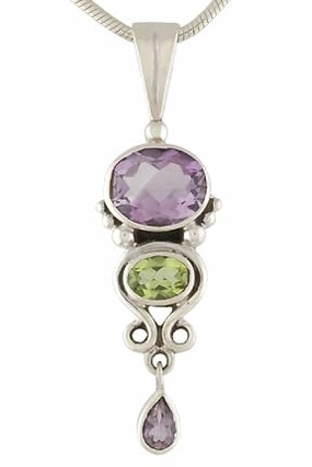 Peridot & Amethyst Pendant -925 Sterling Silver Jewlery, Dual Gemstone Jewelry for Renewal, Positivity, and Spiritual Growth - Unique Artisan Gift for Her, GGPT_308 (With Chain)