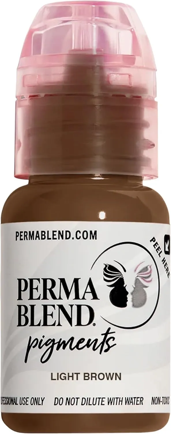 Perma Blend Light Brown Eyebrow Tattoo Ink Pigment, Professional Brow Microblading Supplies, 1/2 oz Bottle