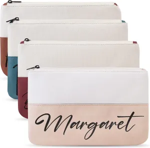 Personalized Makeup Bag w/Name - Vegan Leather & Canvas - 7 Fonts, Bridesmaid Proposal Gifts, Custom Cosmetics Bag, Lightweight & Portable Makeup Pouch for Travelling, Gifts for Women, Mom - Rose