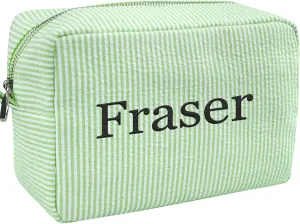 Personalized Seersucker Makeup Bag for Women Custom Monogrammed Cosmetic Bag with Names Large Capacity Women Travel Toiletry Case for Travel Wedding Bridesmaid Graduation Gifts