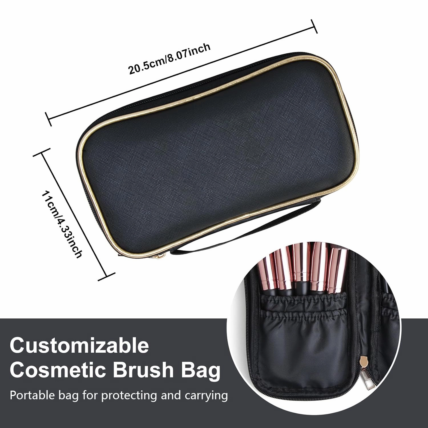 Personalized Gift Custom Makeup Brush Set with Custom Brush Case, 18 Pcs Premium Synthetic Personalized Makeup Brushes Foundation Eyeshadow Brush Powder Blush Concealers Brush Set(Blackgold)