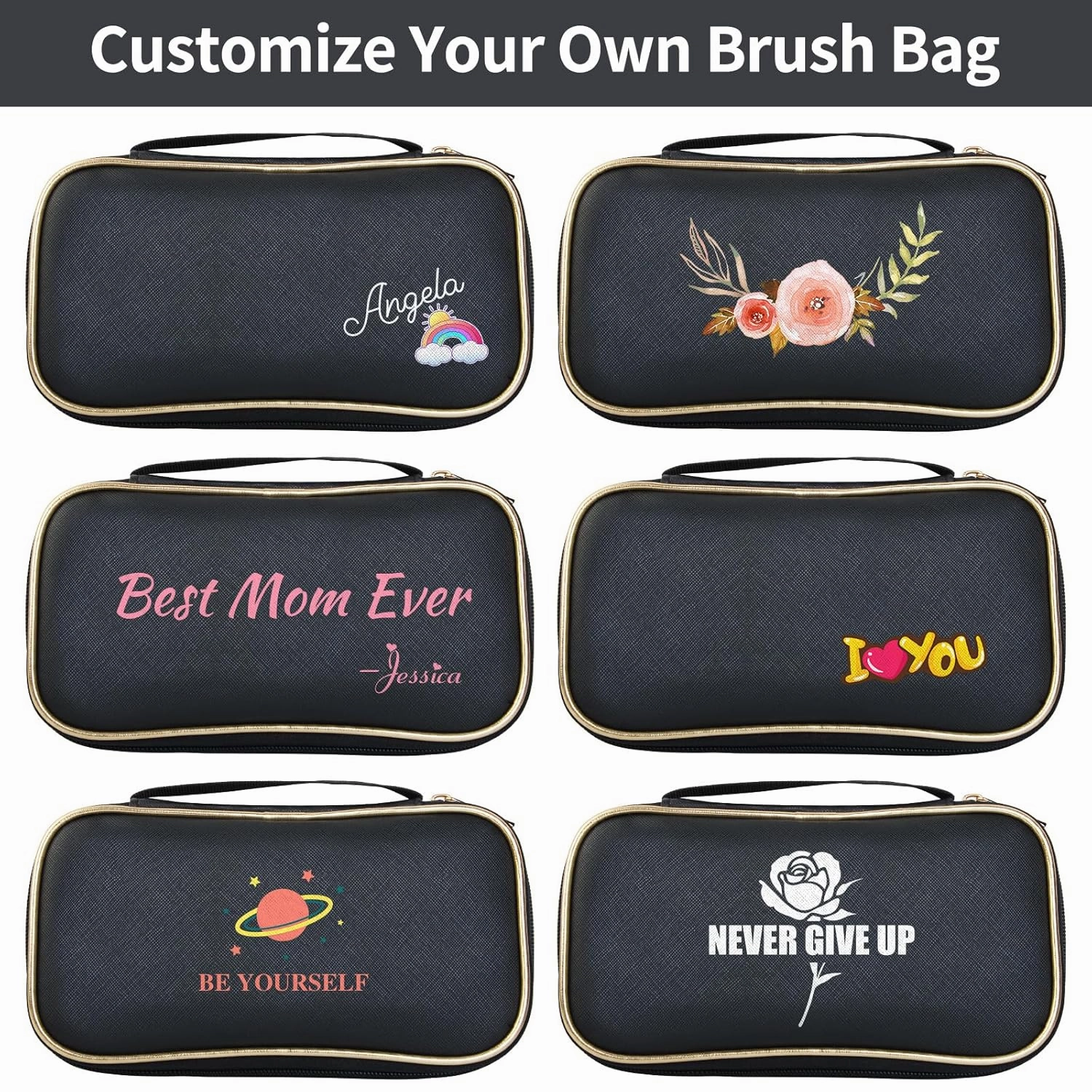 Personalized Gift Custom Makeup Brush Set with Custom Brush Case, 18 Pcs Premium Synthetic Personalized Makeup Brushes Foundation Eyeshadow Brush Powder Blush Concealers Brush Set(Blackgold)