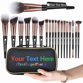 Personalized Gift Custom Makeup Brush Set with Custom Brush Case, 18 Pcs Premium Synthetic Personalized Makeup Brushes Foundation Eyeshadow Brush Powder Blush Concealers Brush Set(Blackgold)