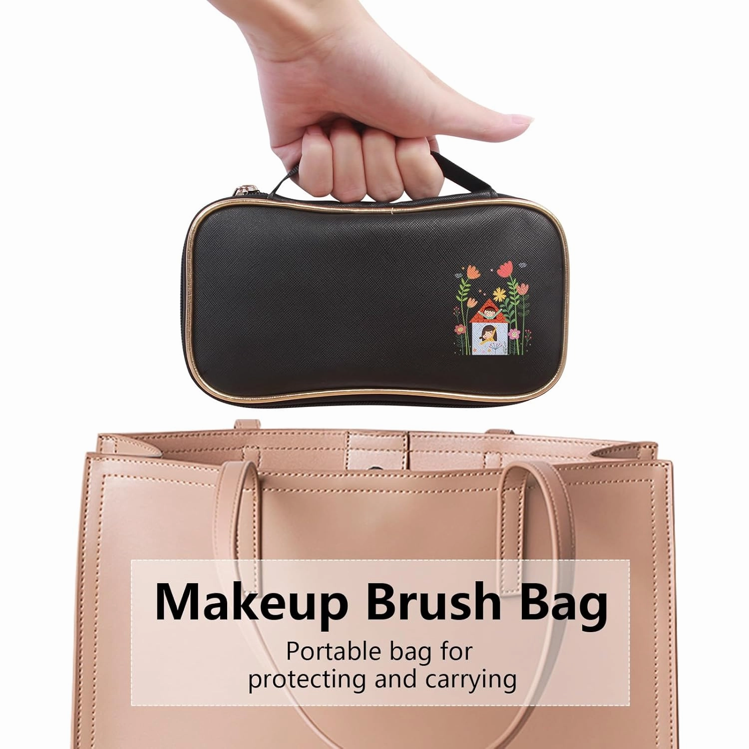 Personalized Gift Custom Makeup Brush Set with Custom Brush Case, 18 Pcs Premium Synthetic Personalized Makeup Brushes Foundation Eyeshadow Brush Powder Blush Concealers Brush Set(Blackgold)