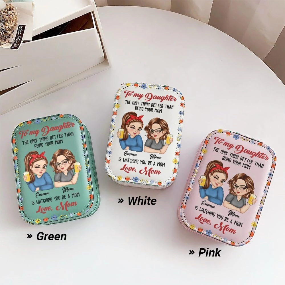 Personalized To My Daughter Travel Makeup Bag With LED Mirror Leather, Custom Name Makeup Organizer Portable Jewelry Organizer Case Valentine's, Birthday, Christmas Gifts for Daughter