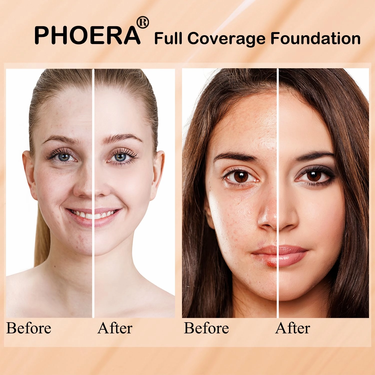 PHOERA Foundation, Full Coverage Foundation, PHOERA Primer, PHOERA Makeup Set, Flat Top Kabuki Makeup Brushes Foundation Brush Powder Brush,2 Pcs Makeup Sponge (102 Nude   104 Buff Beige)