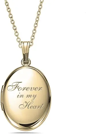 PicturesOnGold.com Sterling Silver & Yellow Gold Filled Oval Forever in My Heart Locket Necklace for Women with 18 Inch Chain