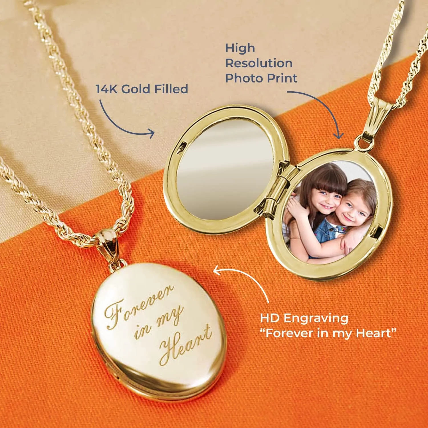 PicturesOnGold.com Sterling Silver & Yellow Gold Filled Oval Forever in My Heart Locket Necklace for Women with 18 Inch Chain