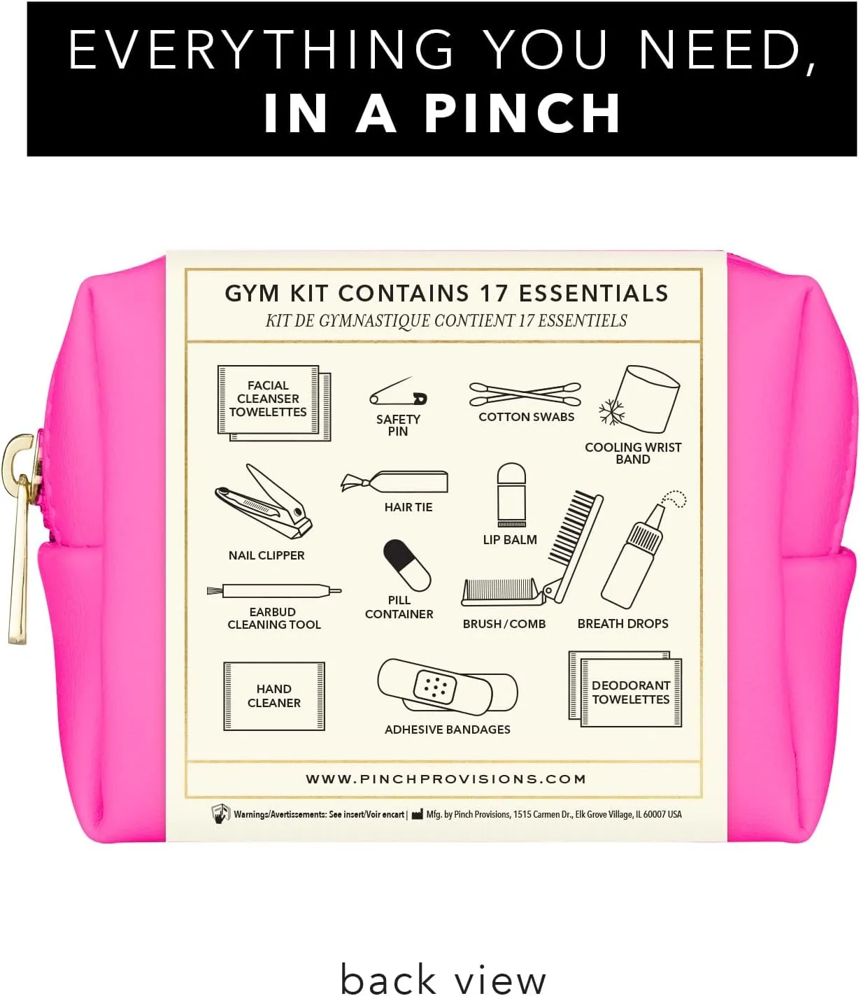 Pinch Provisions Gym Kit, Includes 15 Personal Care Essentials for Wellness & Beauty, Perfect for Gifts, Gym Bags, Duffle Bags & Lockers (Hot Pink)