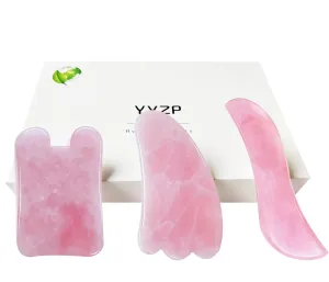 Pink Rose Quartz Gua Sha Board-Relief and Skin Renewal,Premium All Natural Handmade Stone Gua Sha Scraping Facial Massage Tools (3 Packs)