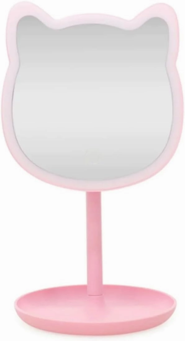 Pink Puurrfect Mirror Gifts, Cute Cat Ears Shape Mirrors Makeup with LED Lights Touch Control Smart Touch.