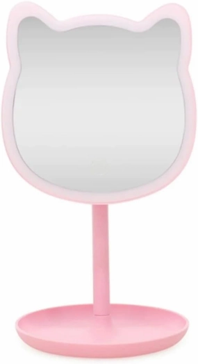 Pink Puurrfect Mirror Gifts, Cute Cat Ears Shape Mirrors Makeup with LED Lights Touch Control Smart Touch.
