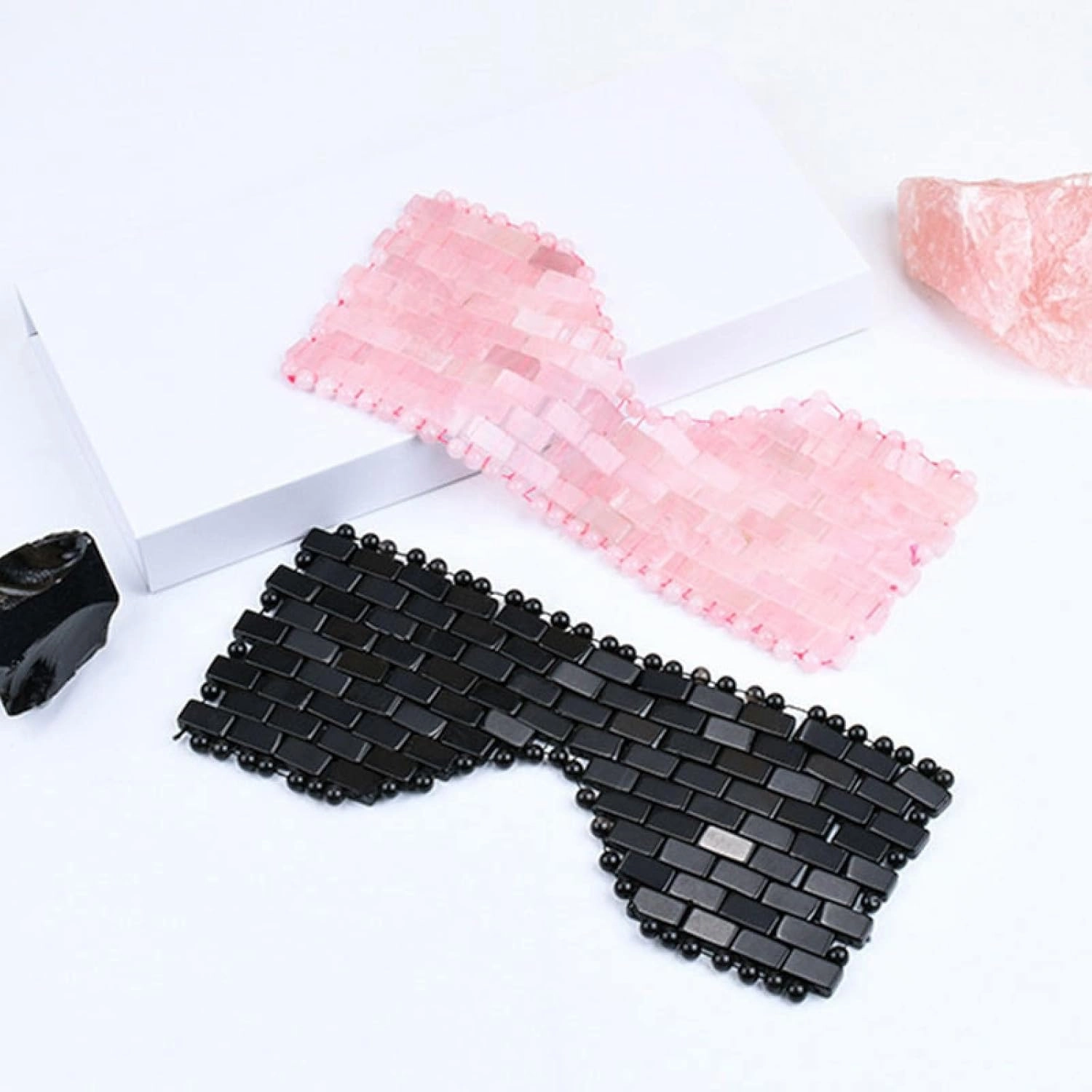 Pink Quartz Eye Mask Massage Face Roller Set Natural Rose Gouache Jade Stone Facial Relax Massager Ice Sleeping,Type 2
