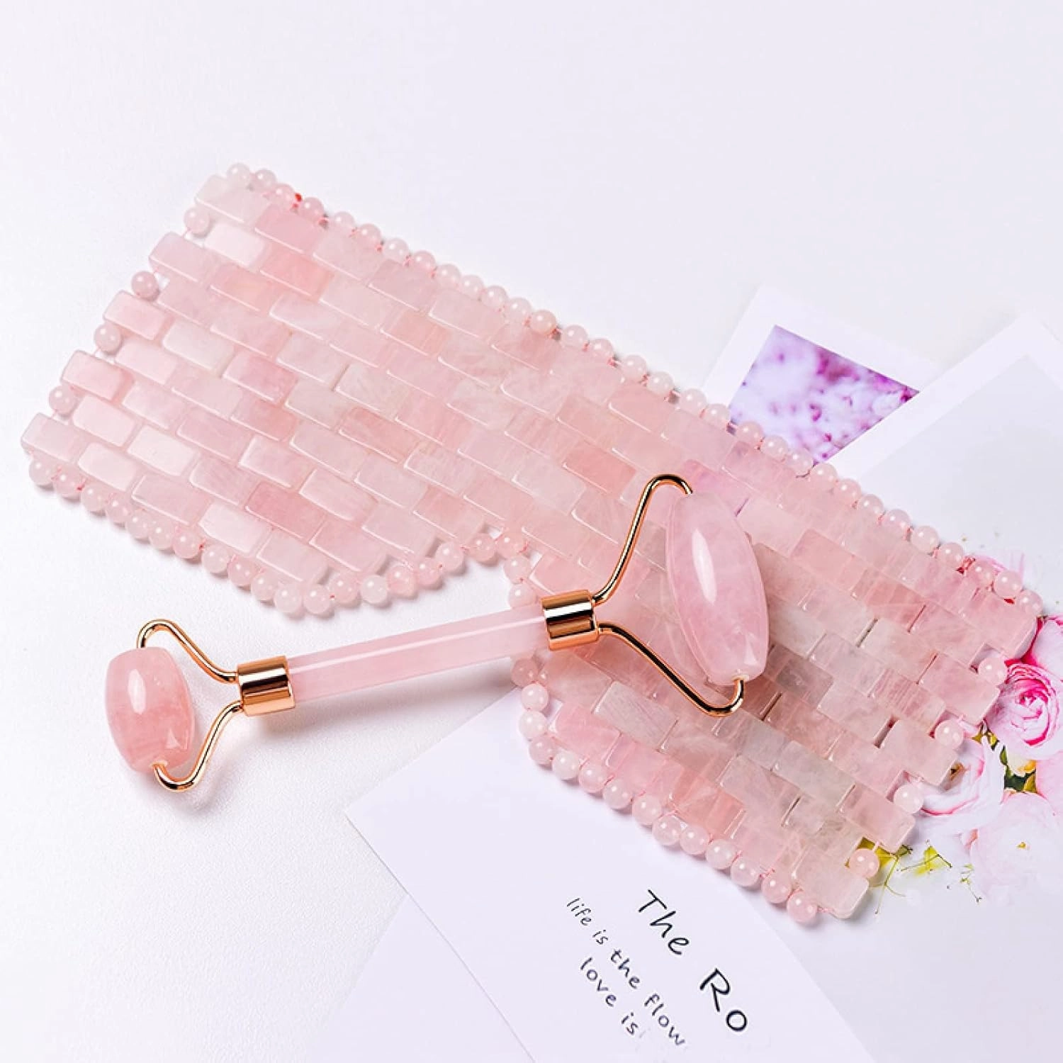 Pink Quartz Eye Mask Massage Face Roller Set Natural Rose Gouache Jade Stone Facial Relax Massager Ice Sleeping,Type 2
