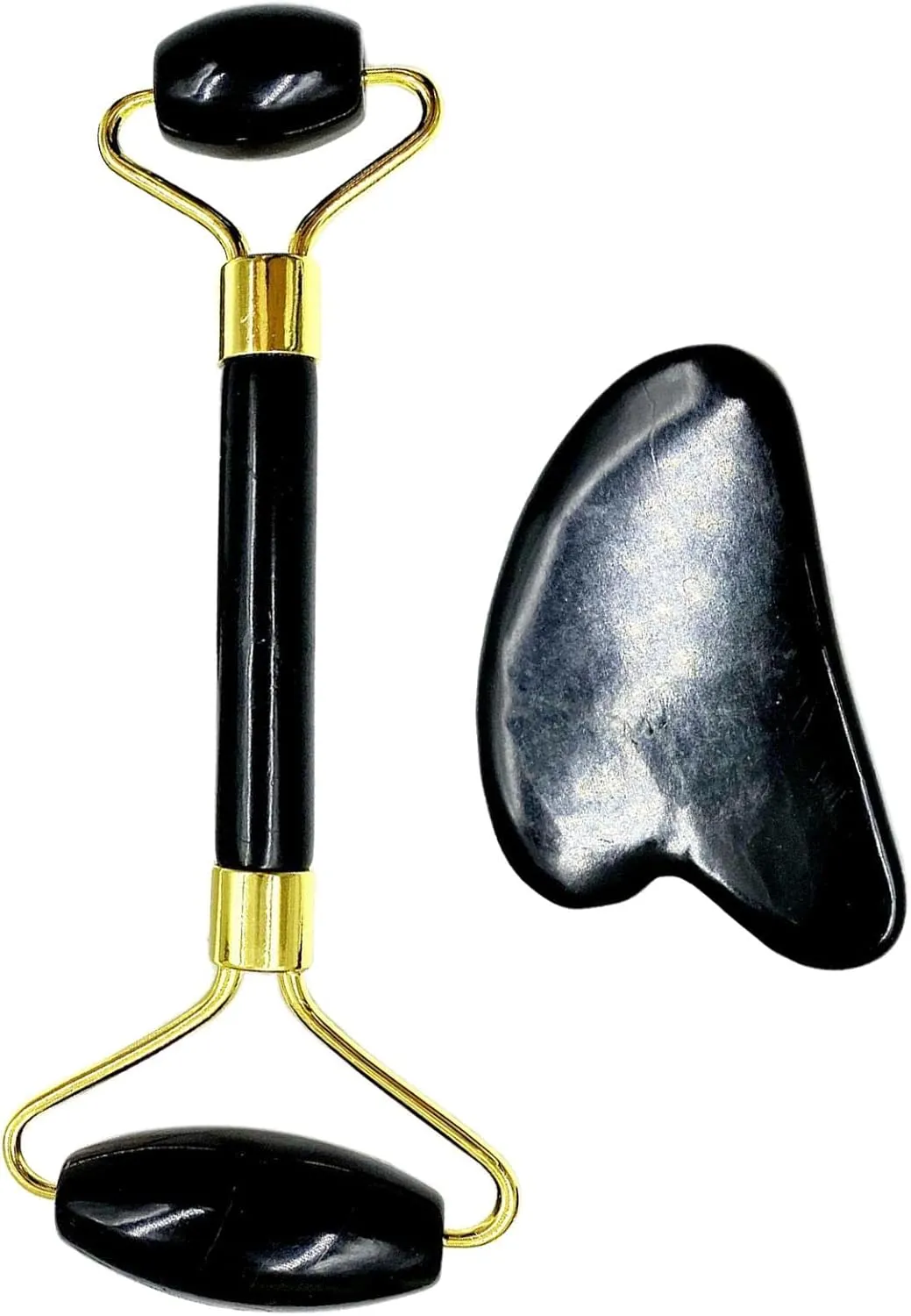 pistro Jade Face Roller and Gua Sha Tool Set for Skin Neck Tightening and Reduce Wrinkles - Black