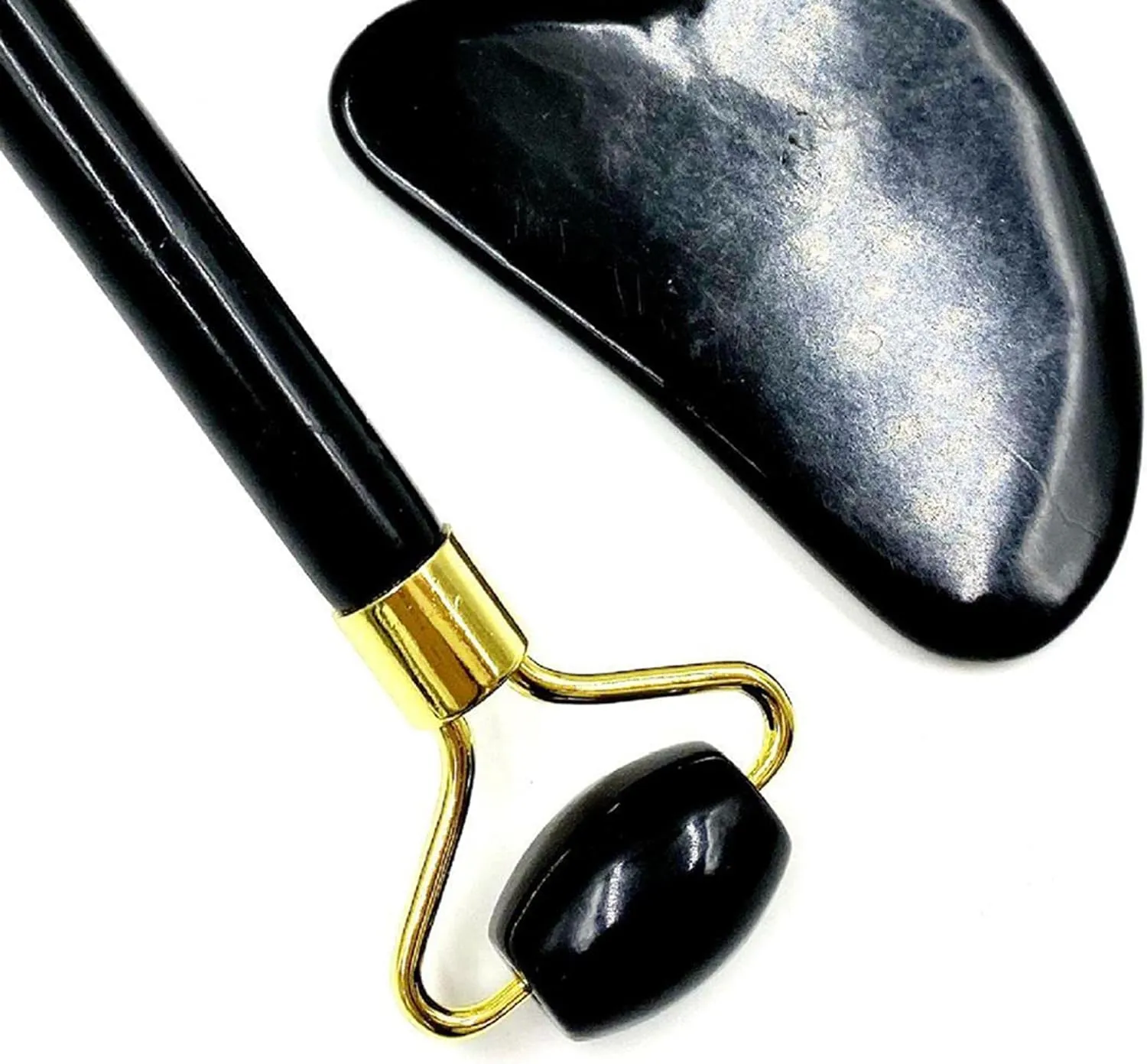 pistro Jade Face Roller and Gua Sha Tool Set for Skin Neck Tightening and Reduce Wrinkles - Black