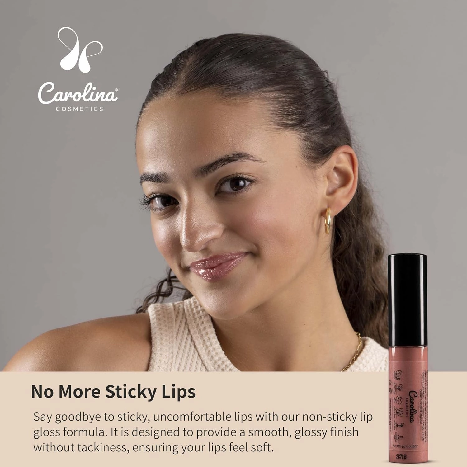 Plant-Based Non-Sticky Lip Gloss (What A Babe) - Hydrating & Nourishing with Sunflower Seed Oil, Cacao & Grape Seed Oil - Gluten-Free, Vegan, Non-GMO, Paraben-Free - 5g/0.18oz