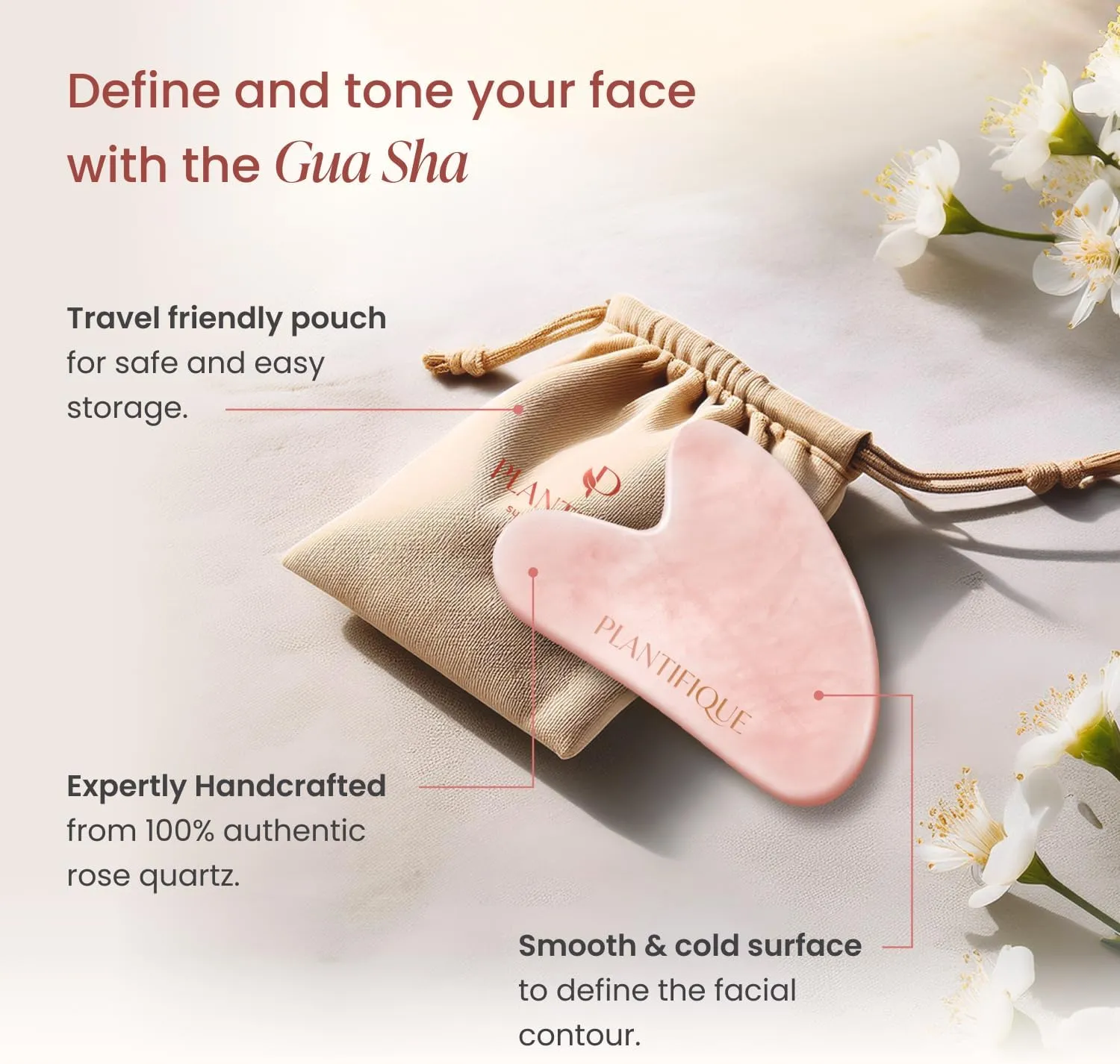 PLANTIFIQUE Massage Ritual Set Premium Certified Rose Quartz Gua Sha   Vitamin C Serum Skin Care Set, Birthday Gifts for Women, Teens, Mom, Brides