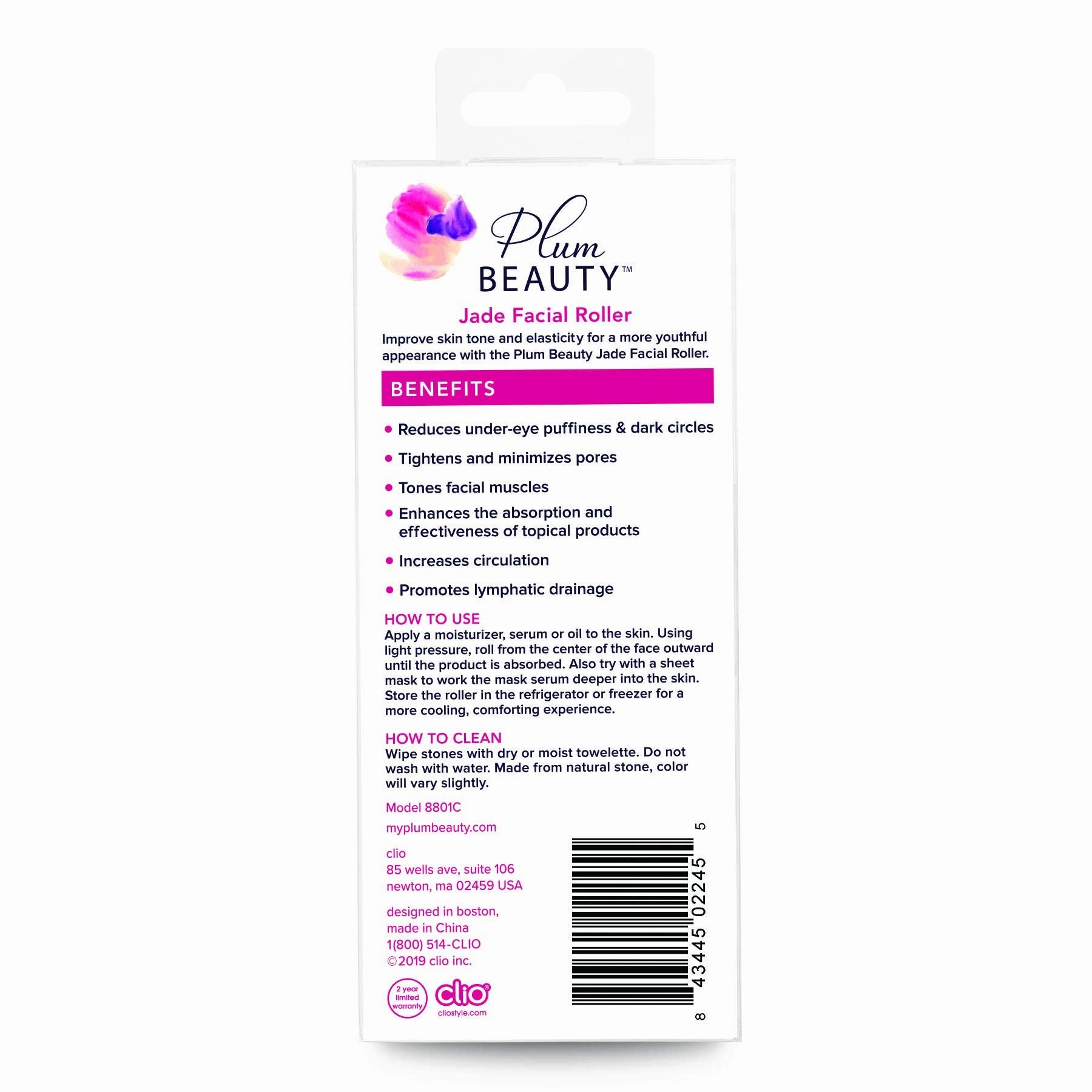 Plum Beauty Jade Roller for Face - Improves Skin Tone and Blood Circulation - Skin Care Face Roller Reduces Under-Eye Puffiness and Dark Circles (Pack of 2)