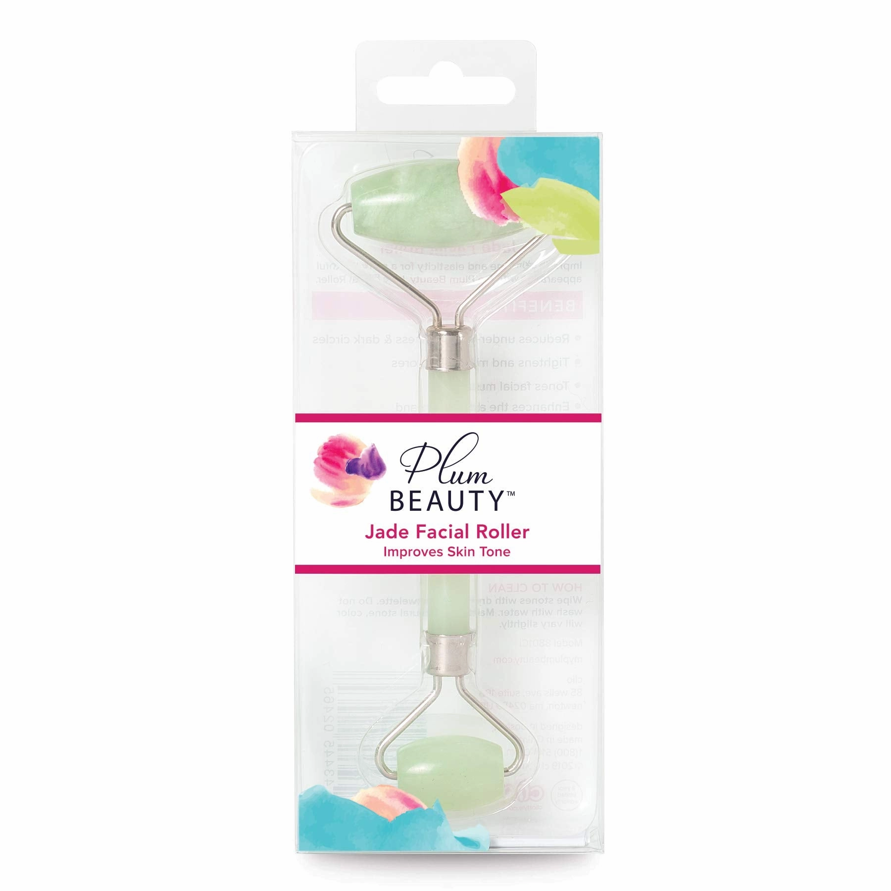 Plum Beauty Jade Roller for Face - Improves Skin Tone and Blood Circulation - Skin Care Face Roller Reduces Under-Eye Puffiness and Dark Circles (Pack of 2)