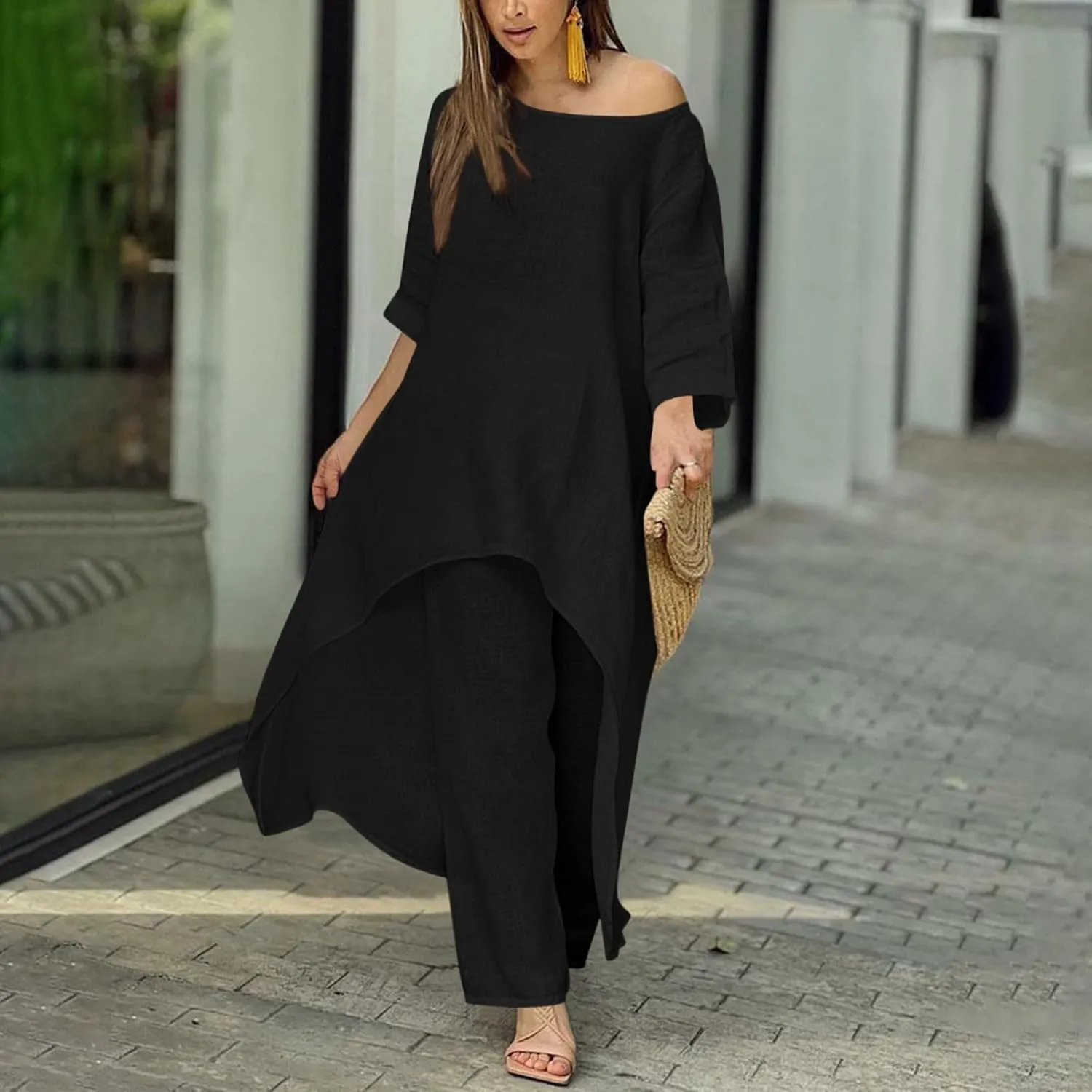 Plus Size Two Piece Sets for Women Casual Tracksuit Short Sleeve Tops and Wide Leg Long Pants Matching Lounge Wear