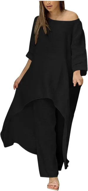 Plus Size Two Piece Sets for Women Casual Tracksuit Short Sleeve Tops and Wide Leg Long Pants Matching Lounge Wear