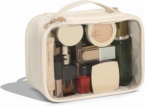 Pocmimut Clear Makeup Bag,Double Layer Large Cosmetic Bag with Makeup Brush Bag,TSA Approved Toiletry Bag Makeup Case Car Accessories Travel Essentials Organizers for Women,Begie